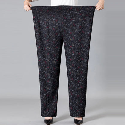 8XL 9XL Middle-aged Women Trousers New Print Elasti High Waist Casual Pants Spring and Autumn Straight Pants Oversize Grandma Pa