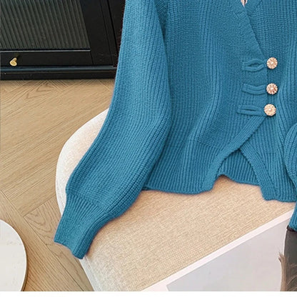 New 2026 Autumn Winter Design Splicing Slim Women Knitted Cardigan Sweater Jacket Fashion Fake Two Items Loose Ladies Top