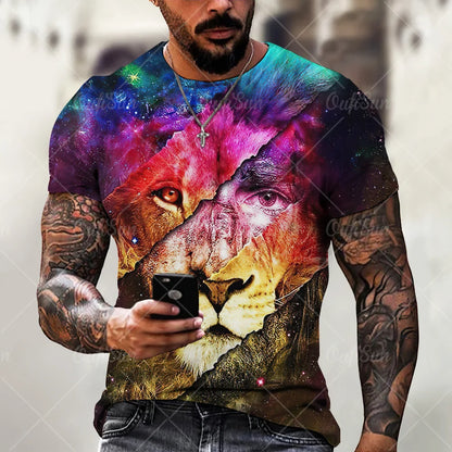 Christ Jesus T-Shirts for Men 3D Lion Printed T-Shirt Summer Clothes Short Sleeve Streetwear Vintage Tops Tee Shirt Men Clothing