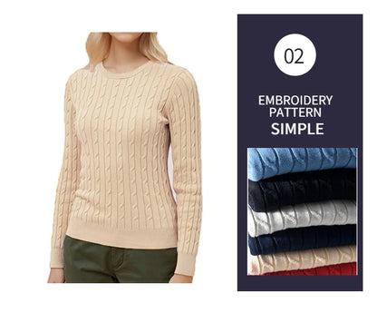 Women's Autumn Knit Sweater Classic Round Neck Long Sleeve Twist Thickening Solid Color Loose Casual Sweater Tops