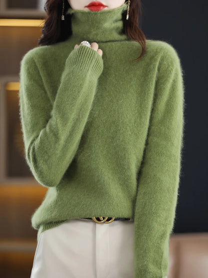 CHICUU Women Mink Cashmere Sweater Turtleneck Pullover Autumn Winter Basic Soft Warm Clothing 100% Mink Cashmere Knitwear Tops