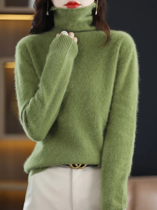 CHICUU Women Mink Cashmere Sweater Turtleneck Pullover Autumn Winter Basic Soft Warm Clothing 100% Mink Cashmere Knitwear Tops