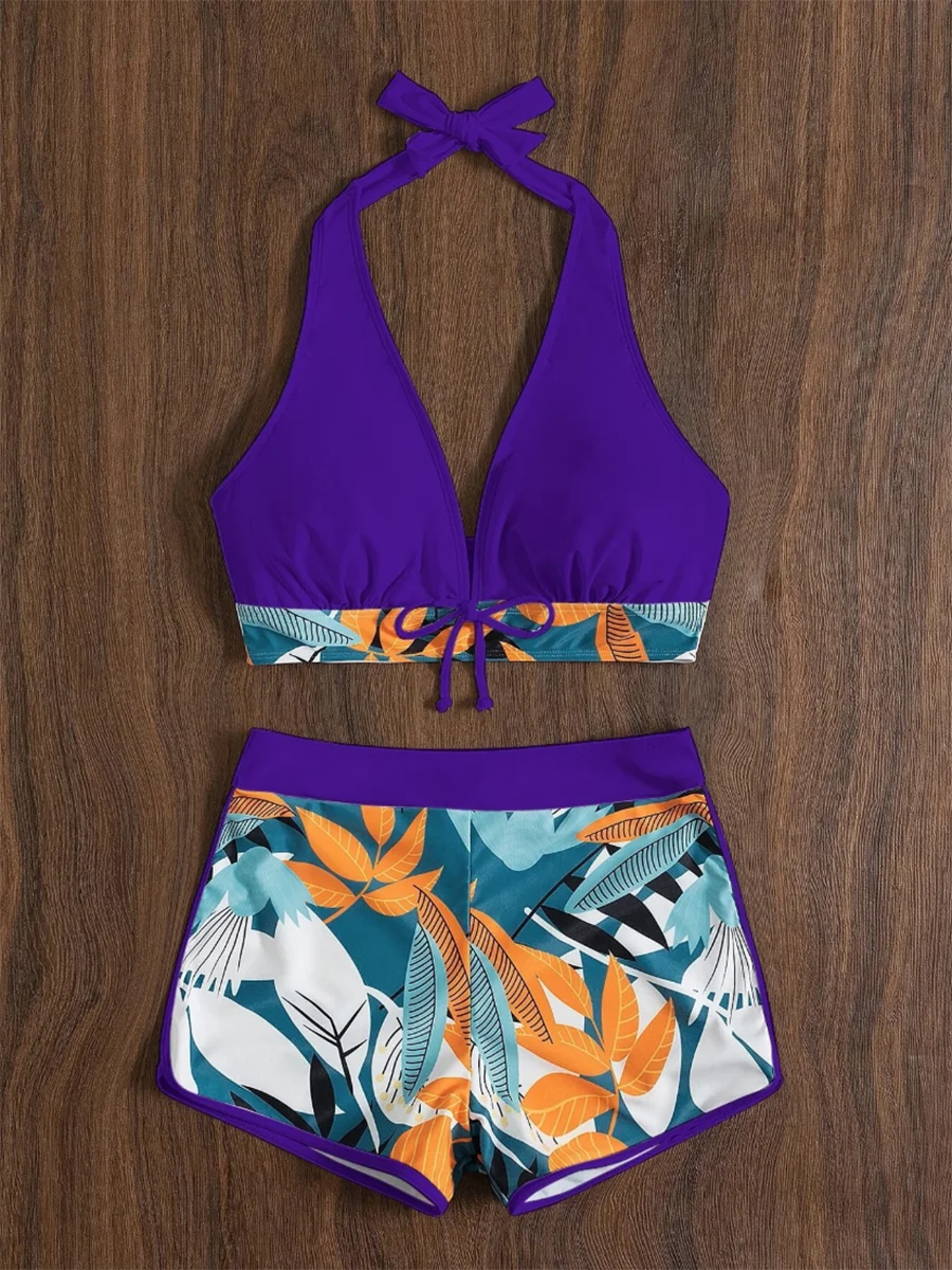 2026 Halter Bikini Set Short Swimsuit Women High Waist Swimwear Female Printed Bathers Swimming Bathing Swim Suit Beachwear