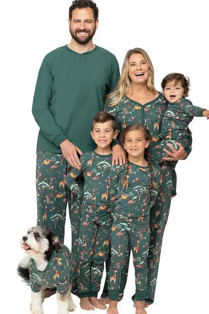 Christmas Pajamas Set for Family/Couples/Kids 2026 New Year's Costumes Allover Print Full Sleeve O Neck Sleepwear 2 Pieces Suit