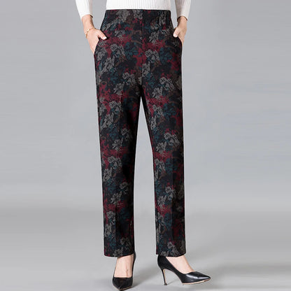 8XL 9XL Middle-aged Women Trousers New Print Elasti High Waist Casual Pants Spring and Autumn Straight Pants Oversize Grandma Pa