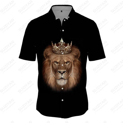 3D Lion Print Shirt Summer Men's Fashion Shirt Classic Comfortable Breathable Shirt Summer Harajuku Men's Shirt Top