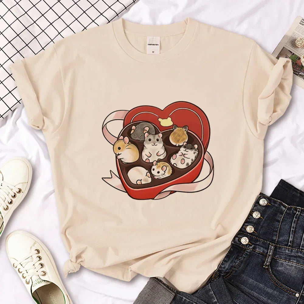 Hamster Top Women Designer Tshirt Female Y2k Anime Clothing Women Ladies Casual Top Female Fashion Graphic T-Shirt Cute Tops