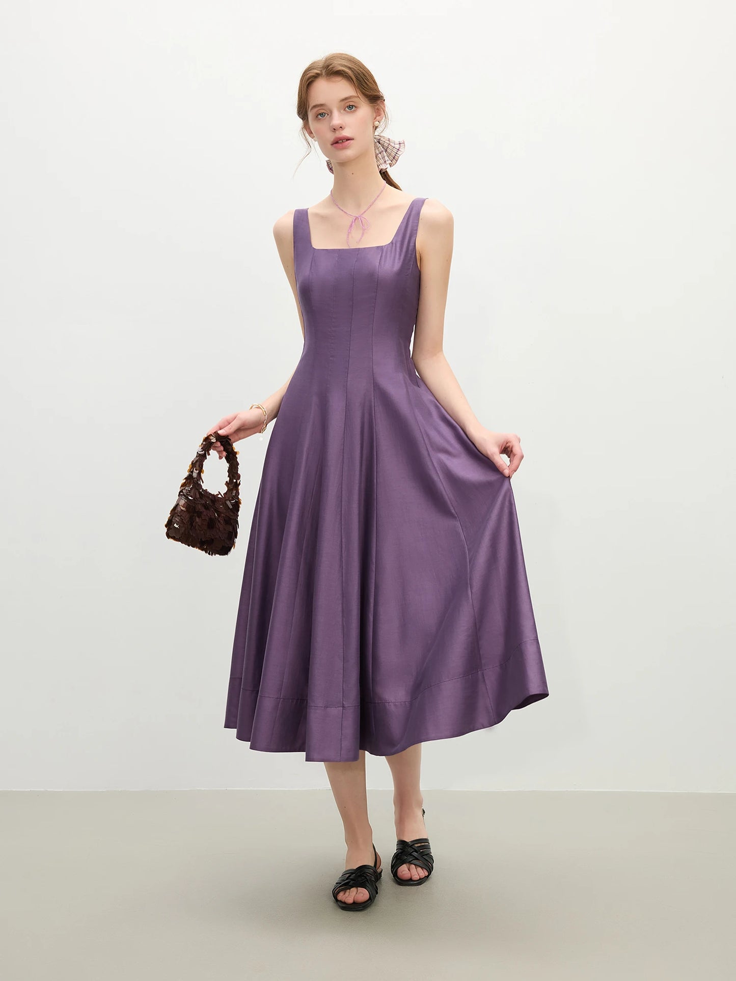 FSLE Three-dimensional Cutting High Waist Sleeveless Dress for Women 2025 Summer New Arrival Slimming Strappy Dress 25FS12099