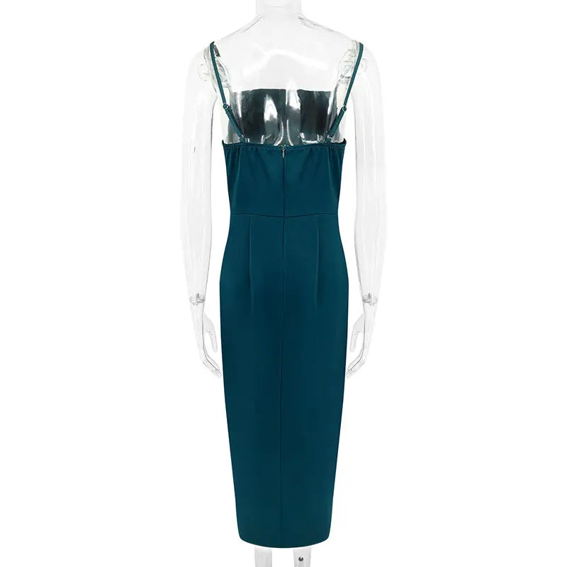 Women Sling Dresses Solid Sexy Backless Elegant Dress Summer Streetwear Fashion Zippers Casual Slim Lady Split Dresses Clothing