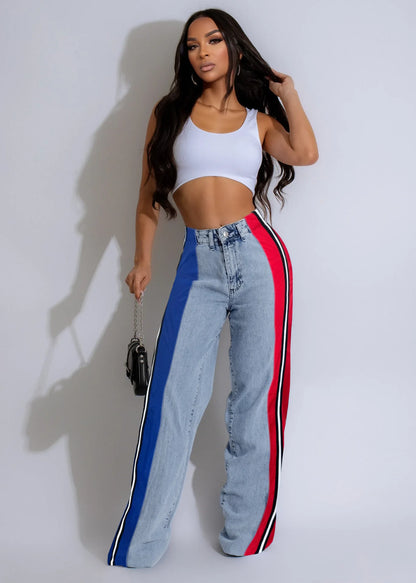 Denim Pants Women Patchwork Spliced Long Pant Mom Straight Button High Waist Casual Jeans Trousers Pocket Lady Y2k Autumn