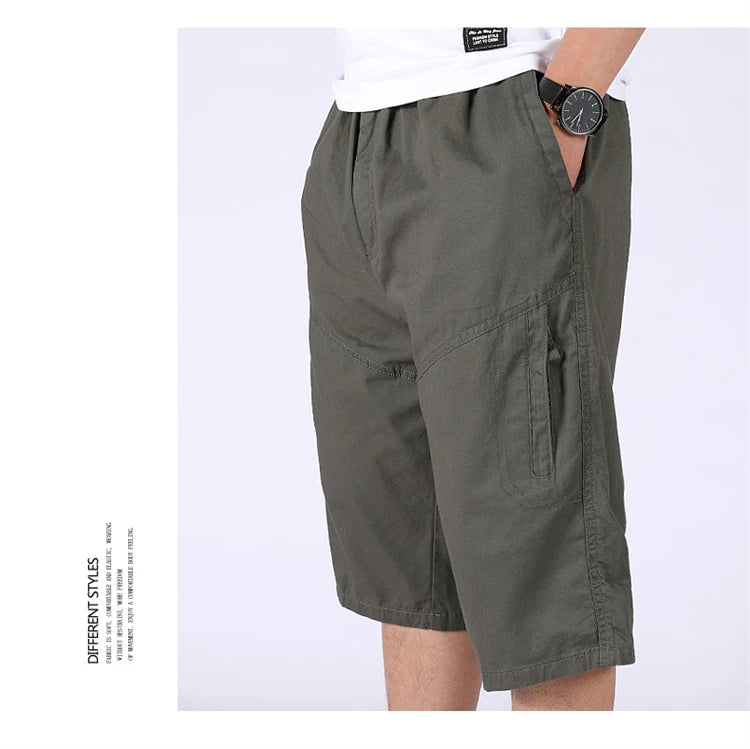 Loose Casual Men Cargo Shorts Summer Pants Elastic Waist Large Size Outdoor Jogging Sweatpants Trend Multi Pockets Short Pants