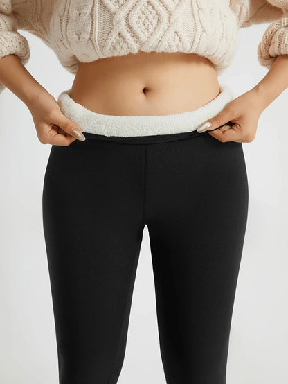 Women's Casual Thickened Fleece-Lined Warm Leggings With Lamb Wool Lining For Running Colanti