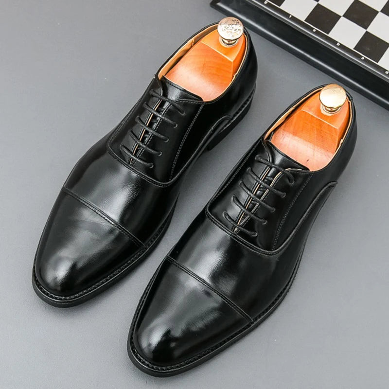 Luxury Men's Dress Shoes Classics Business Leather Shoes Banquet Party Dress Shoes Fashion Pointed Wedding Shoe Lace Up Oxfords