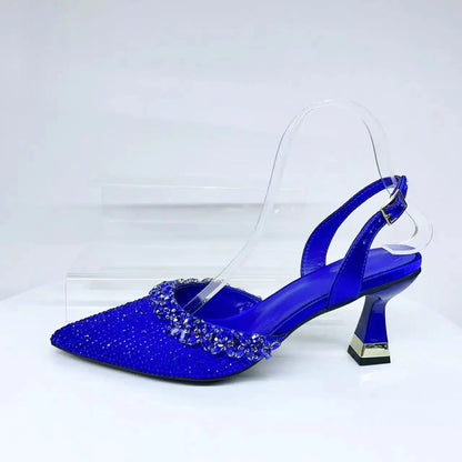 INSIGHTLINK Blue High Heels sandals and Bag Women Gems Dress Shoes Wedding stiletto Sandals Lady Bride high-heeled Stone Shoes