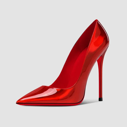 New 12cm pointed black high heels for women, slim heels with sexy temperament, shallow mouth, 34-46 red sole single shoes