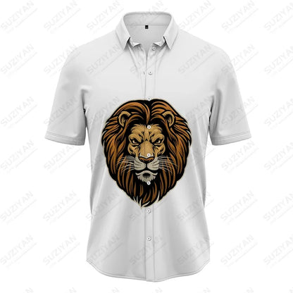 3D Lion Print Shirt Summer Men's Fashion Shirt Classic Comfortable Breathable Shirt Summer Harajuku Men's Shirt Top