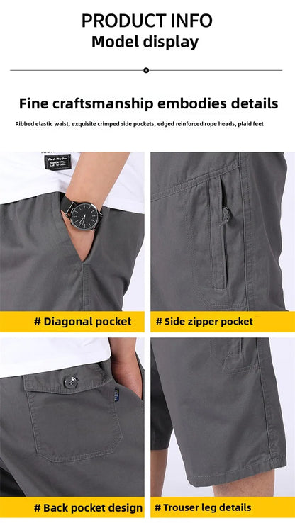 Loose Casual Men Cargo Shorts Summer Pants Elastic Waist Large Size Outdoor Jogging Sweatpants Trend Multi Pockets Short Pants
