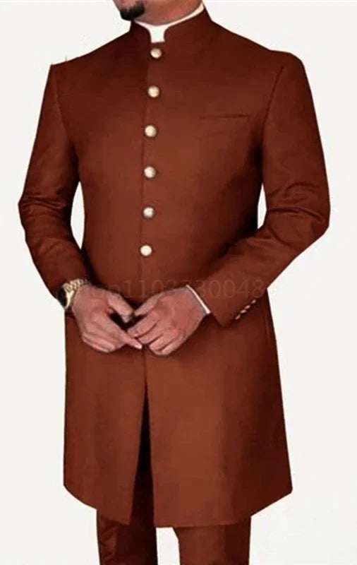 2 Pieces Fashion Style Men Suits Long Coat with Pants Smart Casual Men's Business/Wedding Suits Single Breasted Jacket Trousers