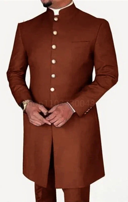2 Pieces Fashion Style Men Suits Long Coat with Pants Smart Casual Men's Business/Wedding Suits Single Breasted Jacket Trousers