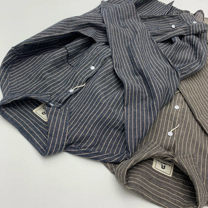 55% Linen 45% Cotton Vintage Striped Shirts for Men American Casual Retro Loose Blouses 2024 Spring Autumn Long Sleeve Male Tops