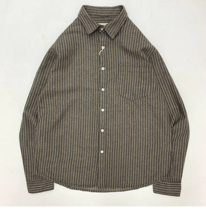 55% Linen 45% Cotton Vintage Striped Shirts for Men American Casual Retro Loose Blouses 2024 Spring Autumn Long Sleeve Male Tops
