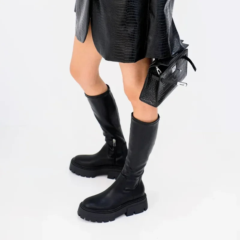 Botas De Mujer Ladies Fashion Knee Boots High Heels Thin Tall Boots Autumn Winter Warm Thick Sole Elastic  Rider Boots