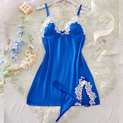 Purple Sexy Adult Lingerie Night Dress Woman Nightgowns Plus Lace Nightgown Sleepwear Dress G-String Sexy Lingerie Pijama Mujer