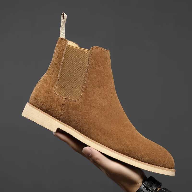 Men's Classic Retro Chelsea Boots Cow Suede Genuine Leather Mens British Style Ankle Boot Men Short Boots High-top Casual Shoes
