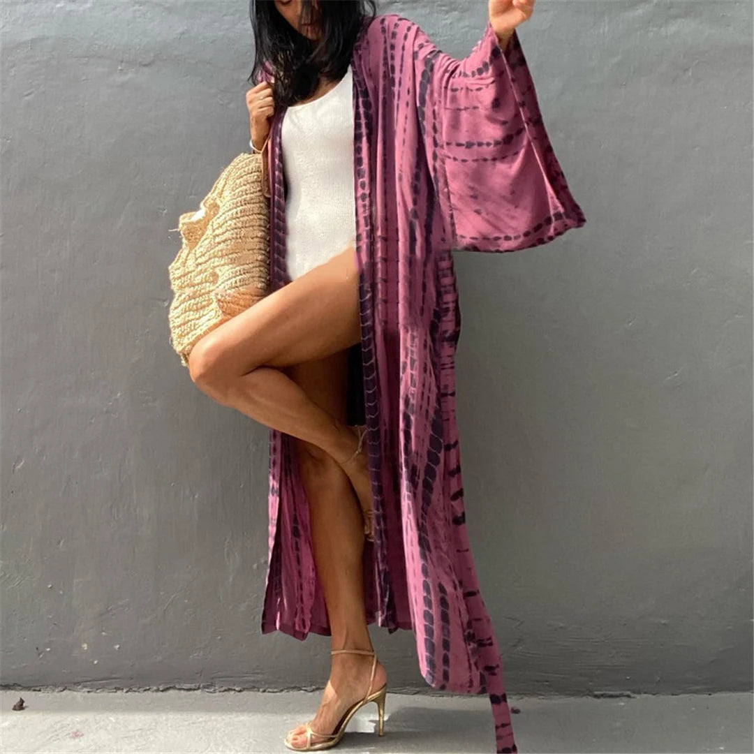New 11 Colors Printed Long Sleeve With Belt Tunic Beach Cover Up Cover-ups Beach Dress Beach Wear Beachwear Female Women V4521
