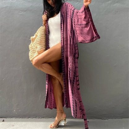 New 11 Colors Printed Long Sleeve With Belt Tunic Beach Cover Up Cover-ups Beach Dress Beach Wear Beachwear Female Women V4521