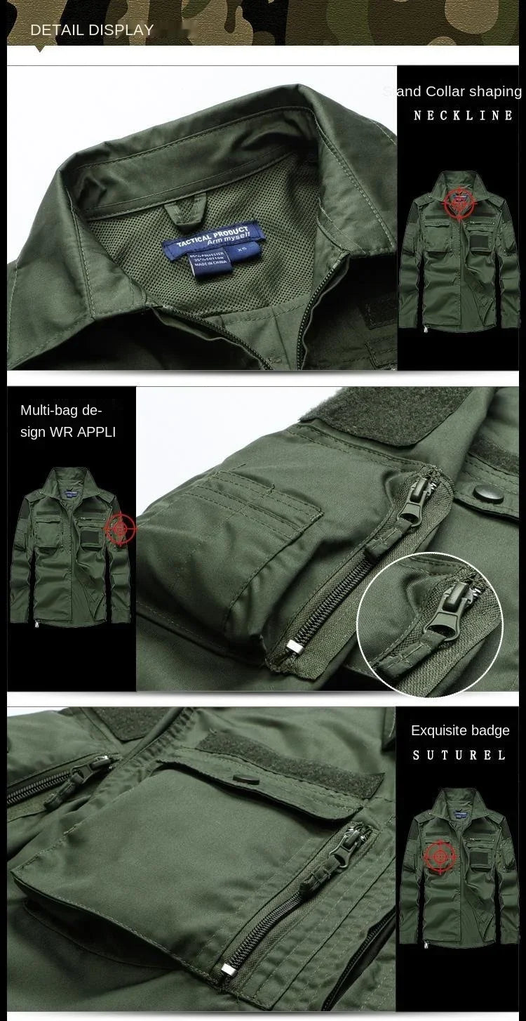 Summer Sets Mens Outdoor Breathable Multiple Pockets Combat Long Sleeve Shirts Cargo Pants Suits Male
