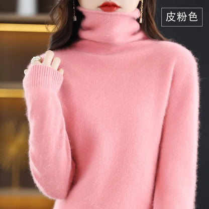 CHICUU Women Mink Cashmere Sweater Turtleneck Pullover Autumn Winter Basic Soft Warm Clothing 100% Mink Cashmere Knitwear Tops