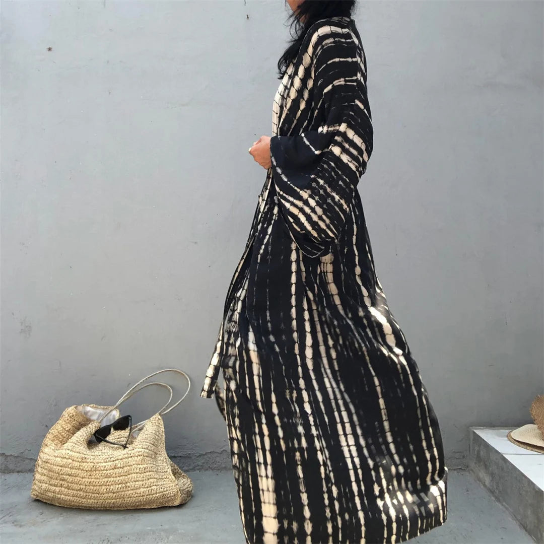 New 11 Colors Printed Long Sleeve With Belt Tunic Beach Cover Up Cover-ups Beach Dress Beach Wear Beachwear Female Women V4521