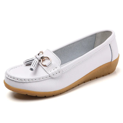 Women Flats Fashion Wedge Genuine Leather Ballerina Shoes Women Slip On Nurse Shoes Moccasins Breathable Shoes Female Plus Size