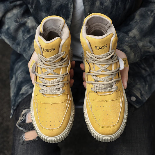 Winter high top men's shoes, sports work casual leather shoes, retro workwear, versatile, trendy casual sports shoes