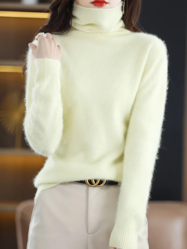 CHICUU Women Mink Cashmere Sweater Turtleneck Pullover Autumn Winter Basic Soft Warm Clothing 100% Mink Cashmere Knitwear Tops