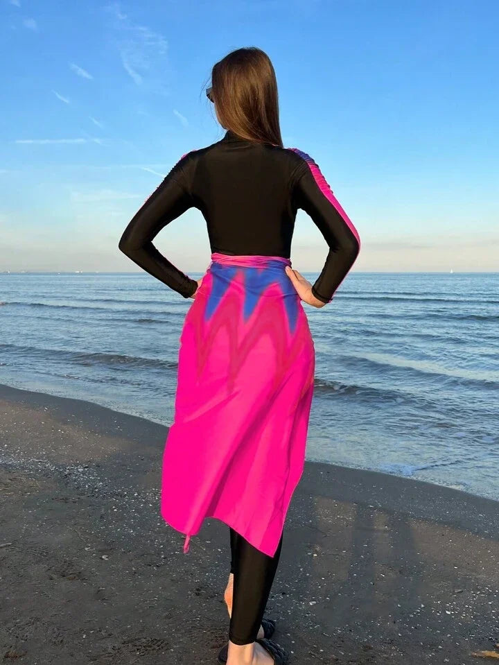 4PCS/Set Modest Burkini Femmes Swimming Suit Muslim Swimwear Women Long Sleeve Sport Swimsuit Islamic Wear Contain Hijab