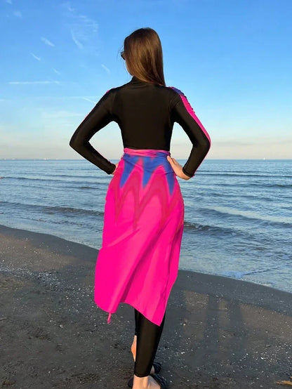 4PCS/Set Modest Burkini Femmes Swimming Suit Muslim Swimwear Women Long Sleeve Sport Swimsuit Islamic Wear Contain Hijab