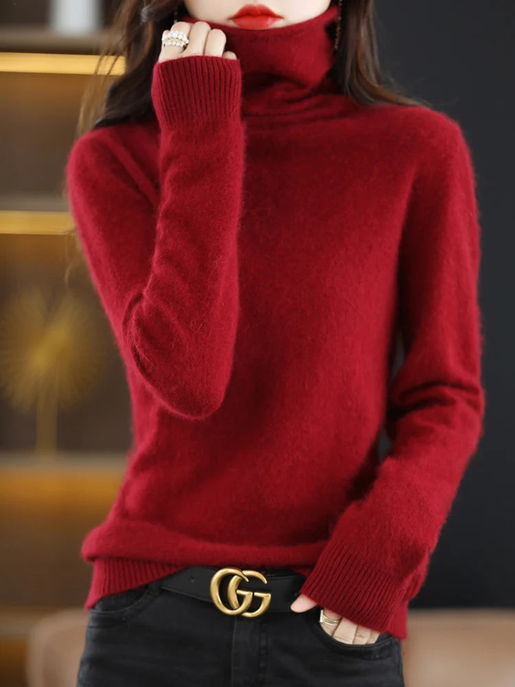 CHICUU Women Mink Cashmere Sweater Turtleneck Pullover Autumn Winter Basic Soft Warm Clothing 100% Mink Cashmere Knitwear Tops