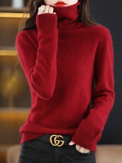 CHICUU Women Mink Cashmere Sweater Turtleneck Pullover Autumn Winter Basic Soft Warm Clothing 100% Mink Cashmere Knitwear Tops