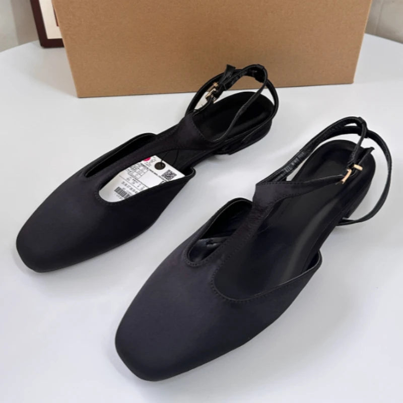 Women's Mary Jane Shoes Butterfly Bow Decoration Square Head Outside Dance Female Ballet Flats Designer 2026 Summer Footwear