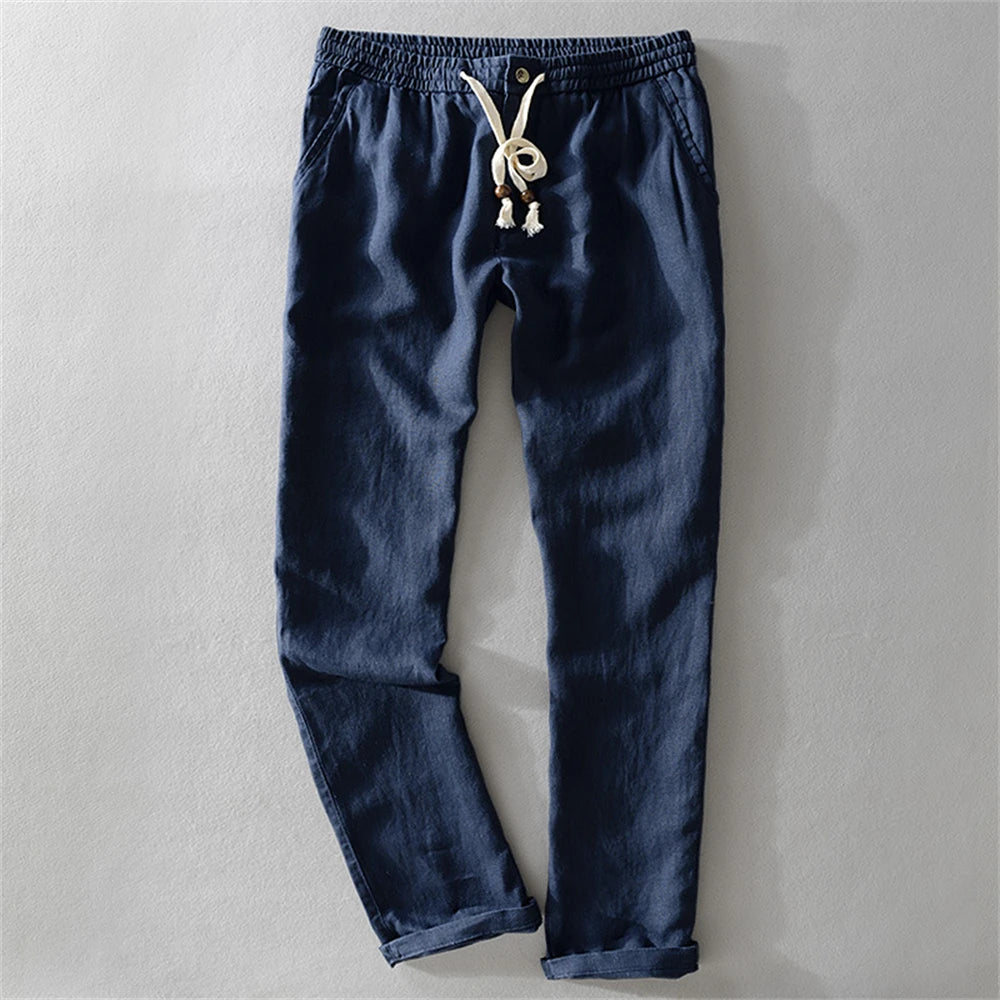 2025 Summer men's Linen pants Thin Breathable Spring solid Beach Trousers for men Elasticated waist white man Casual pants
