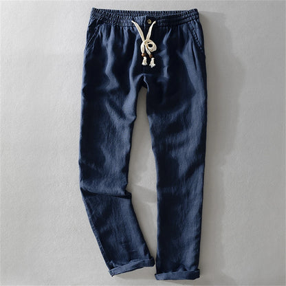2025 Summer men's Linen pants Thin Breathable Spring solid Beach Trousers for men Elasticated waist white man Casual pants