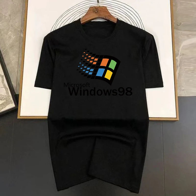 Windows 98 T Shirt Men Women's Crewneck 100% Cotton Windows98 Classic Computer System Tee Shirts Gift Idea Clothes