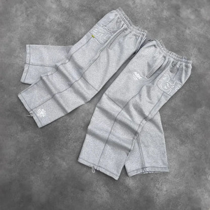 Embroidered new retro hip-hop street casual pants loose grey high waist fashionable retro street sweatpants couple hot sale