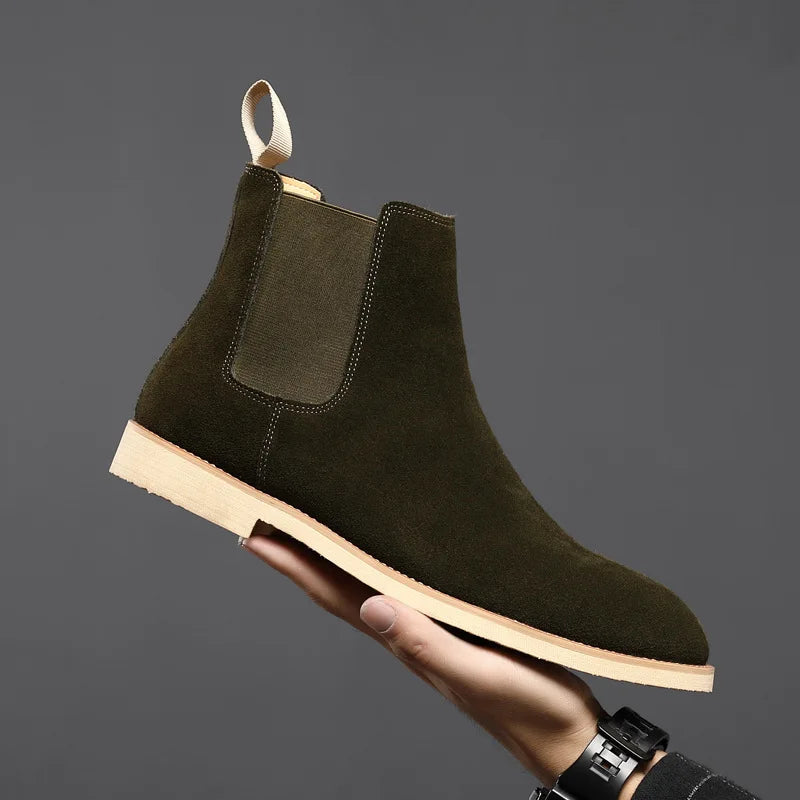 Men's Classic Retro Chelsea Boots Cow Suede Genuine Leather Mens British Style Ankle Boot Men Short Boots High-top Casual Shoes