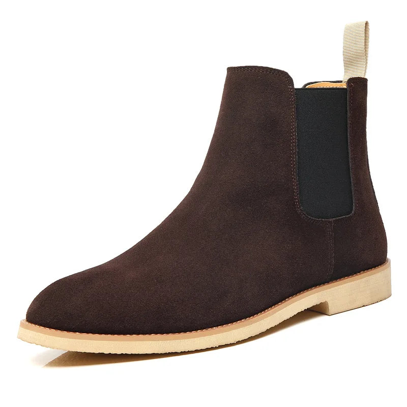 Men's Classic Retro Chelsea Boots Cow Suede Genuine Leather Mens British Style Ankle Boot Men Short Boots High-top Casual Shoes