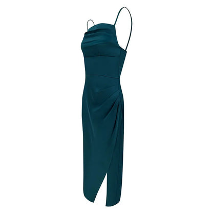Women Sling Dresses Solid Sexy Backless Elegant Dress Summer Streetwear Fashion Zippers Casual Slim Lady Split Dresses Clothing