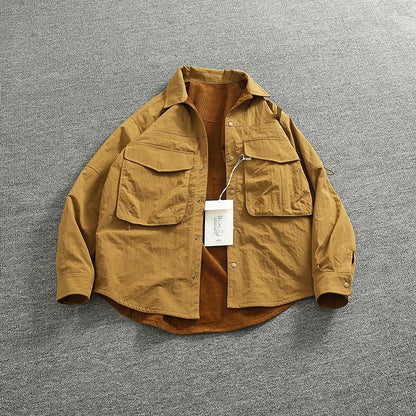 Reversible A+B fabric outdoor functional cargo jacket men's loose pocket lapel retro American casual jacket
