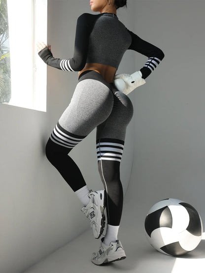 Women Gym Sets V Back Leggings Casual T Shirt Crop Tops Tracksuits Sports Suits Workout Athletic Yoga Pants Training Sportswear